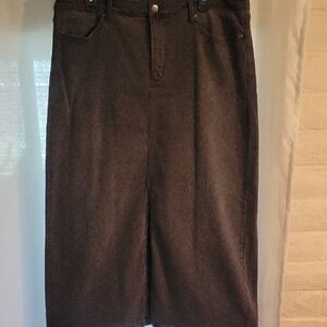 NYDJ Grey/Black Leopard Midi Skirt with Front Slit